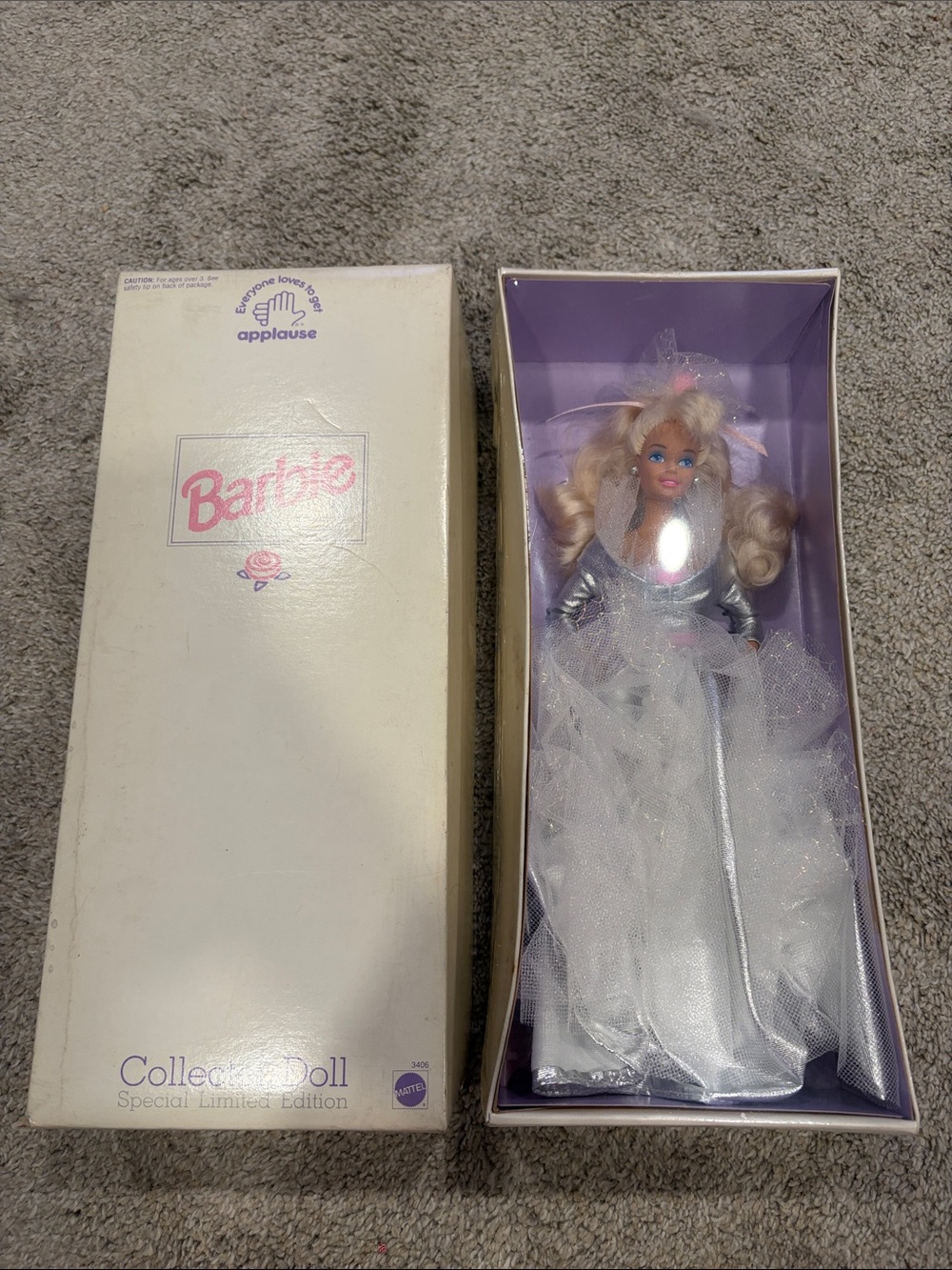 Applause Barbie Collector Doll in White and Silver Tulle Gown